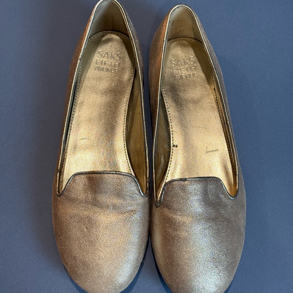 Saks Fifth Avenue Metallic Gold Flats 8M